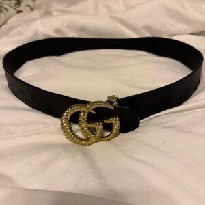 Gucci Black Leather Torchon Double G Buckle Belt
